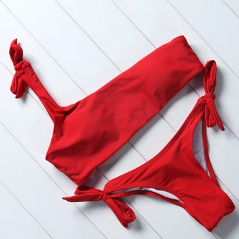 

One Shoulder Swimsuit Sexy 2018 Women Thong Bikini Halter Bandage Swimwear Solid Brazilian Bikini Set Push Up Swim Bathing Suit