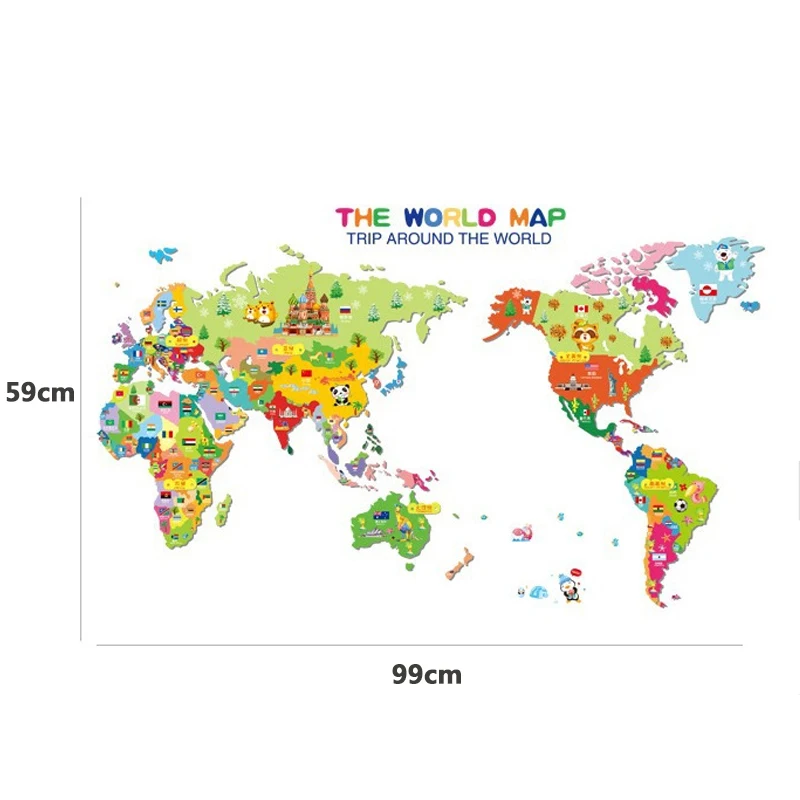 50*90 см мультфильм красочные карта мира стены Стикеры Наклейка виниловая животных карта стены Стикеры s для детей номеров детская Home Decor обои