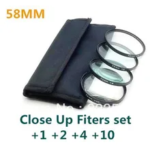4 шт. 58 мм 58 мм Макро крупным планом+ 1+ 2+ 4+ 10 зеркальных фильтров комплект для камеры Nikon Canon