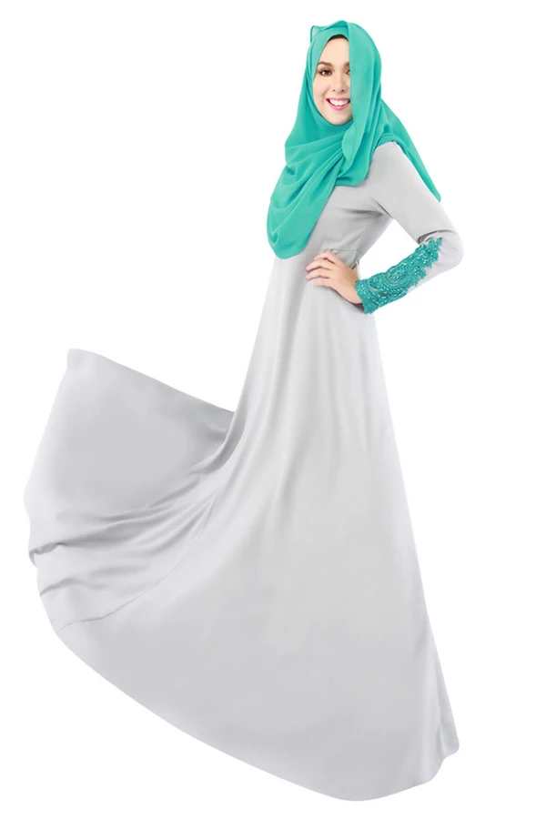 Дубай абайя кафтан Турецкая женская одежда мусульманское кружевное платье с рукавом исламские платья халат Musulmane Vestidos Longo одежда для хиджаба - Цвет: Gray  abaya