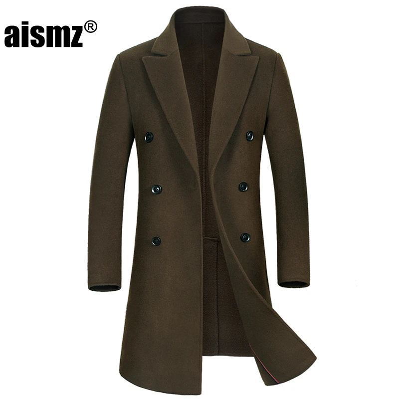 Aismz мужское двустороннее шерстяное пальто Зимняя кашемировая куртка мужская длинная секция двубортное пальто европейский стиль, повседневный модный