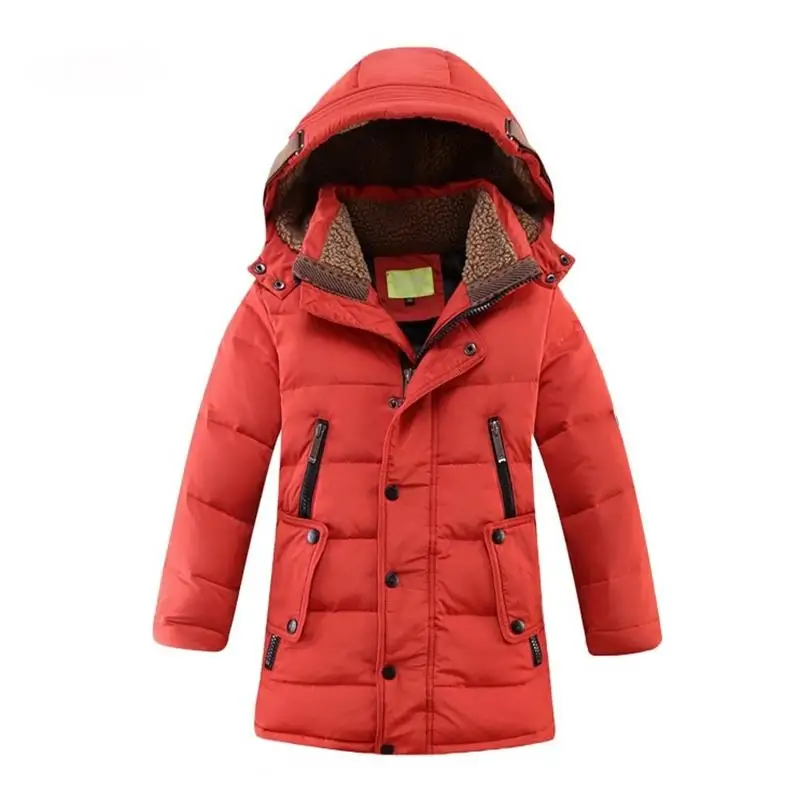 Детские зимние куртки до-30 градусов, стеганая детская одежда на утином пуху, год, теплое зимнее пуховое пальто для больших мальчиков, утепленная верхняя одежда - Цвет: Orange