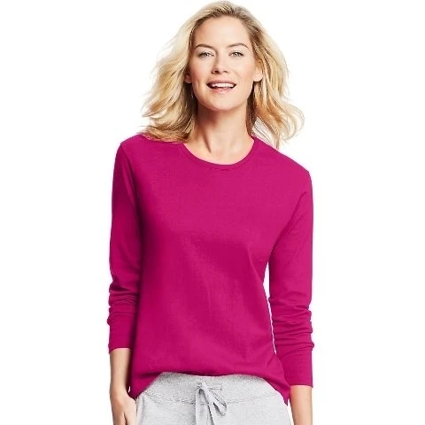 Hanes O9133 Womens Long-Sleeve Crewneck T-Shirt Sizzling Pink - 2XL (1)