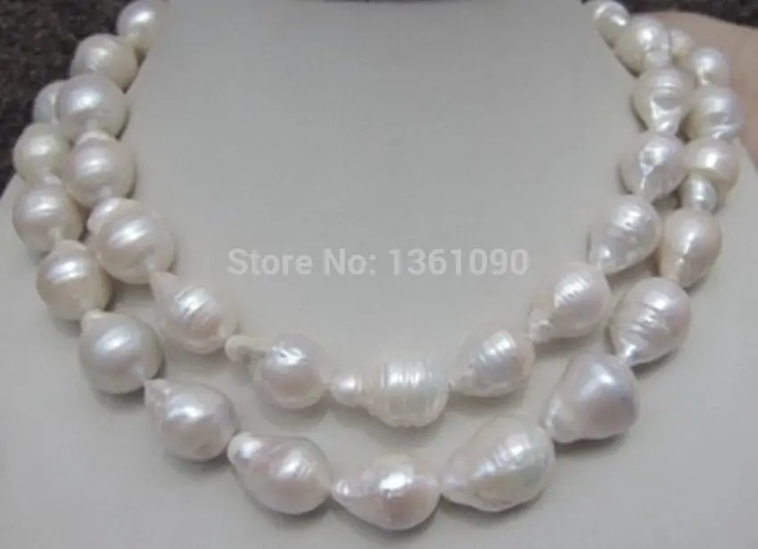 

00621 HUGE 12-18MM NATURAL AAA SOUTH SEA WHITE BAROQUE PEARL NECKLACE 35 INCH