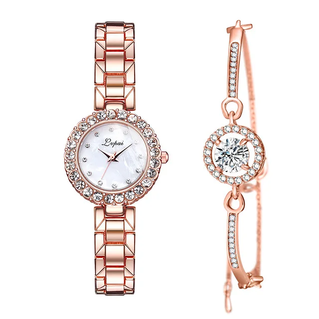 Новинка, женские часы со стразами, ювелирные изделия, роскошные бриллианты, розовое золото, стальной пояс, модные кварцевые часы, часы, браслет, набор для леди, подарок - Color: Purple