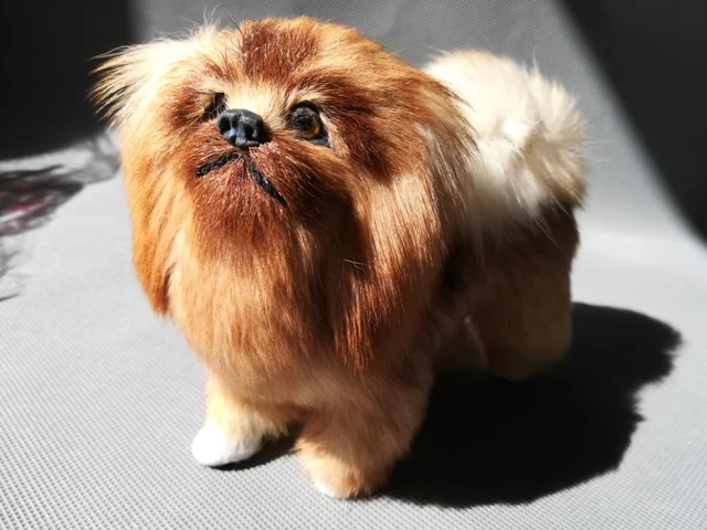 Realistic Lifelike Pekingese Stuffed Animal with Real Fur