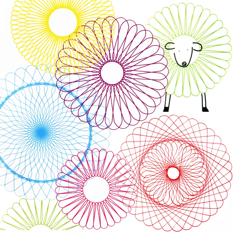 Спиральный рисования дизайн спирографа playset с 4 рисунок колеса и 1 6-ти цветов-переключатель ручка образовательные игрушки для рисования для детей