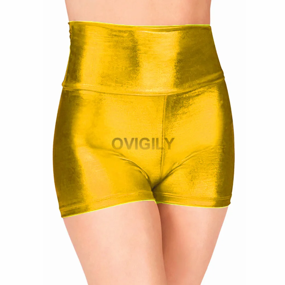 OVIGILY Womens Royal Blue High Waist Dance Shorts Adults Metallic Gymnastics Shorts Gold Rave Booty Shorts Black Cheer Shorts leather shorts Shorts