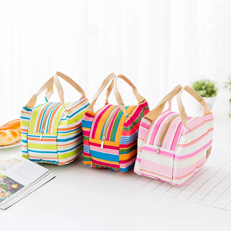 New Striped Outdoor Portable Picnic Bag Waterproof Insulation Fresh Camping Bag Travel Vacation Storage Ice Bag Handbag