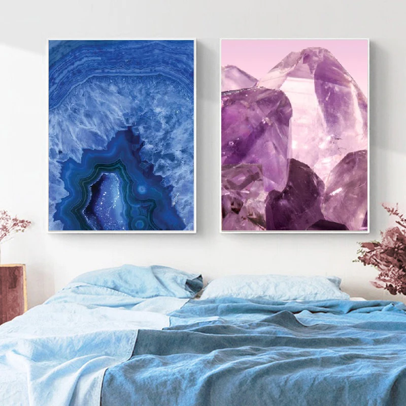 

Geode Wall Art Agate Print Mineral Photography Posters Blue Agate Canvas Painting Crystal Mineral Wall Picture Home Room Decor