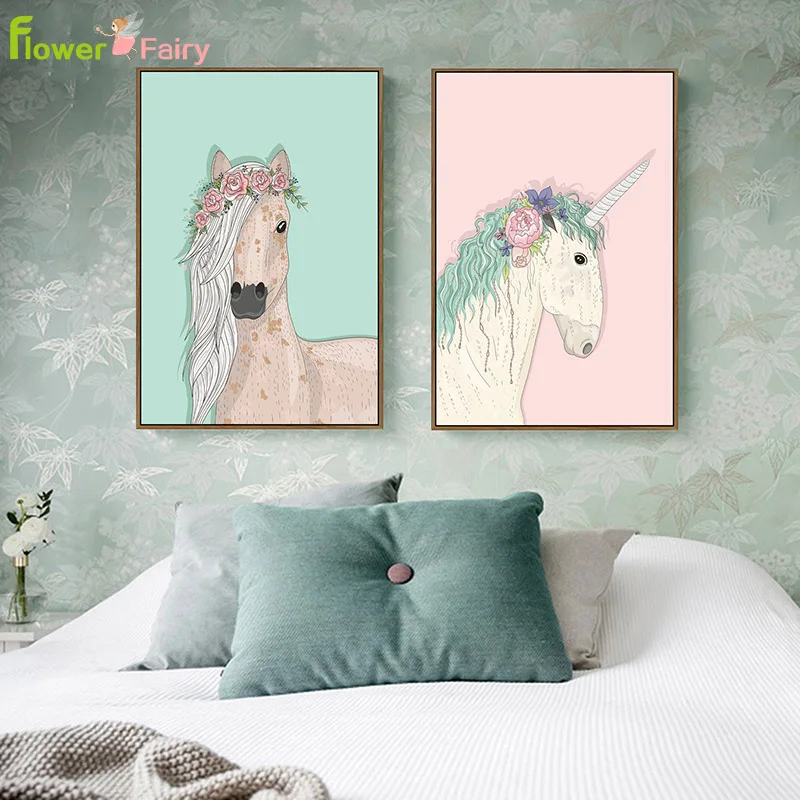 Unicorn Nordic Poster Canvas Painting Flamingo Picture Posters Flowers Living Room Wall Art Pictures Prints Home Decor Unframed