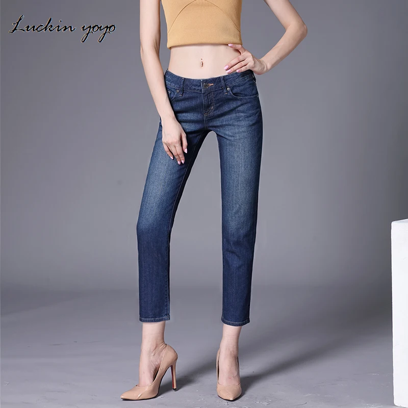 Women Casual Jeans High Waist Ankle Length Jeans Vintage Blue Mom Jeans Fashion Slim Jeans Women