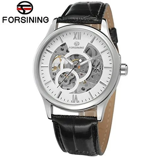 

New Forsining Watch Men Mechanical See Through Dial Hand Wind Watches PU Leather Wristwatch Free Ship