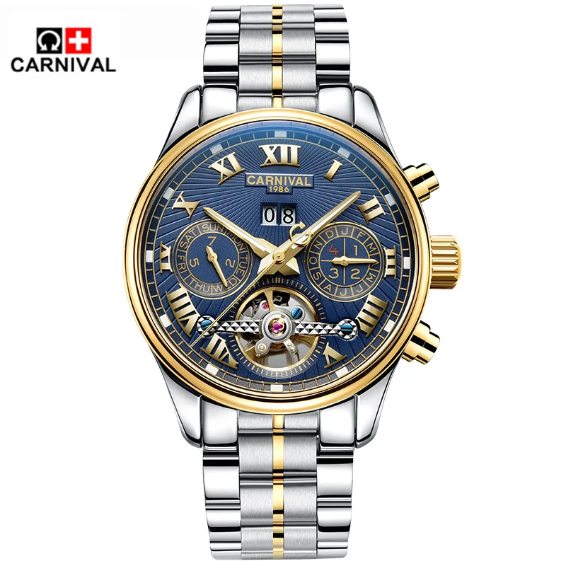 

Switzerland Carnival Brand tourbillon Watch Military Waterproof Sports Leisure Mens Watches Luxury Mechanical Wristwatch Steel