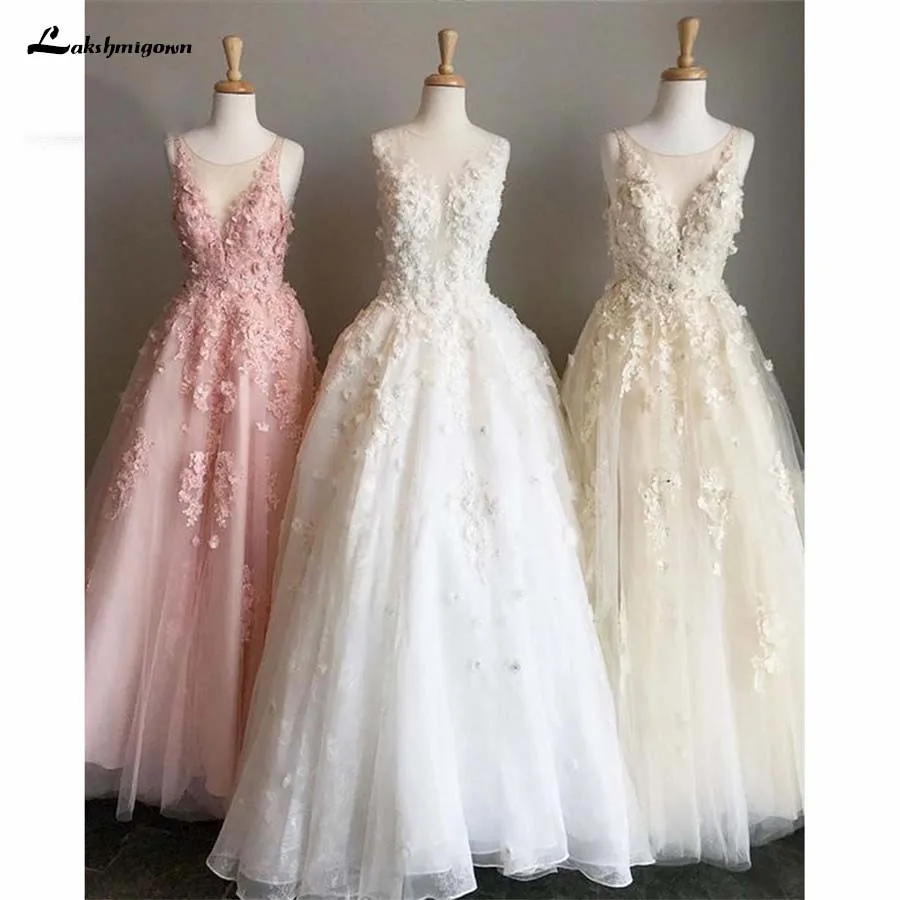 

Romantic White Floor-Length Wedding Dress 2019 Bridal Dresses with Flowers Vestido De Noiva