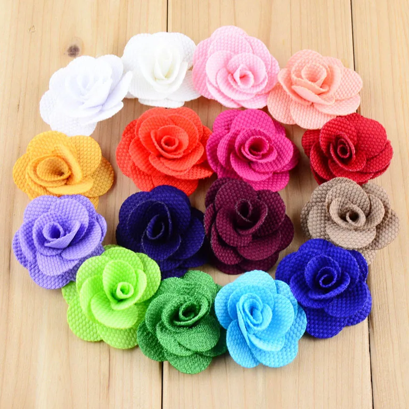 

New 160pcs/lot Dia.4CM Burlap Small Hair Flower WITHOUT CLIP 16 Colors Flat Back For girls Headwear DIY Accessories TH13