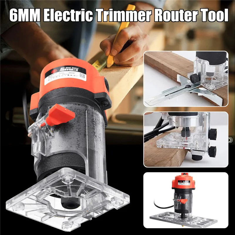 

220V 480W Electric Laminate Edge Trimmer Mini Wood Router 6mm Collet Clean Carving Machine Carpentry Woodworking Power Tools