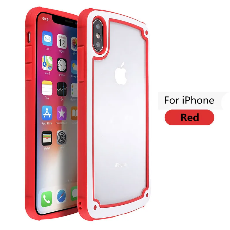 Прозрачный силиконовый чехол для iPhone 11 Pro Max XS MAX XR 8 7 6s 6Plus Роскошная Противоударная подушка безопасности прозрачная задняя крышка из ТПУ ярких цветов - Цвет: Красный