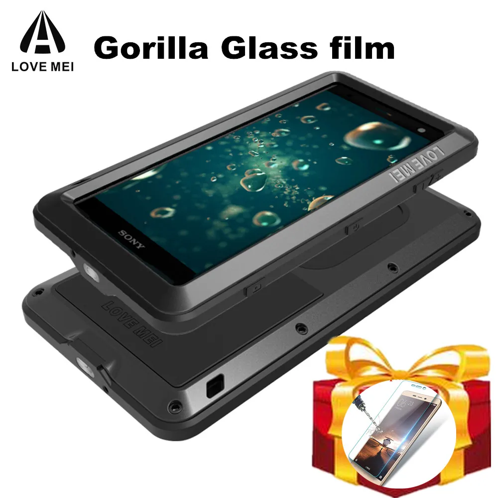 

film gift) Love Mei Metal Aluminum Dirt Waterproof Powerful Case For Sony Xperia XZ2 H8216 H8266 H8296 Dual Sim Shockproof capa