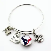 

Fashion I Love Football Bracelet Houston Texans Team Ginger Snap Button Adjustable Expandable Bangle bracelet men 10pcs/lot
