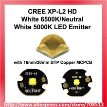 Новейший CREE XP-L2 HD белый 6500 K/нейтральный белый 5000K светодиодный излучатель с 16 мм/20 мм DTP медь MCPCB-1 шт