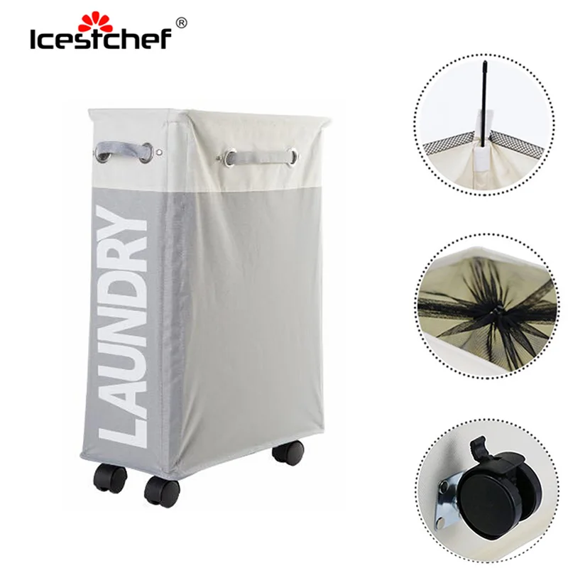 ICESTCHEF Foldable Laundry Hamper With Wheels Dirty Clothes Basket Storage Box Oxford Cloth Storage Organizer With Wheel