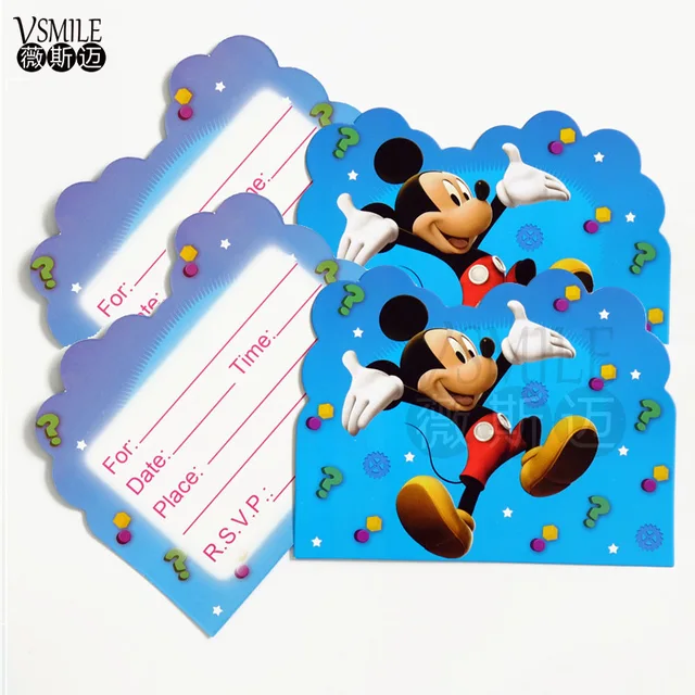 10 Pcs Mickey Minnie Souris Spiderman Pikachu Troll Theme Carte D Invitation Invitations Pour La Fete D Anniversaire D Enfants Fournitures Decoration Aliexpress