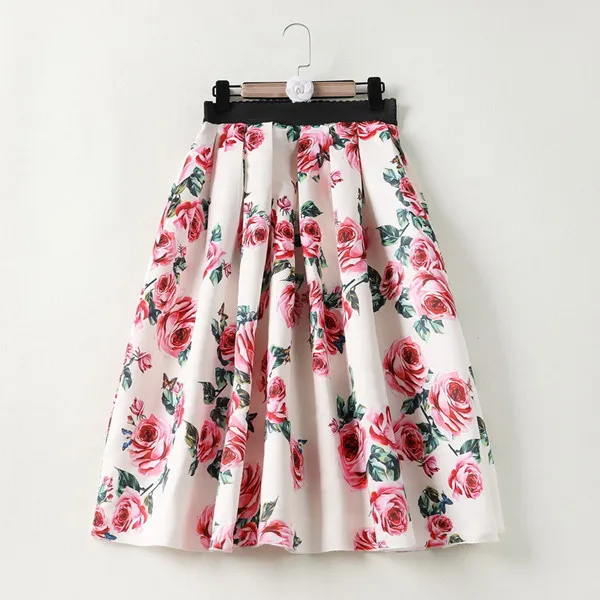 D Роскошная брендовая подиумная юбка для женщин, сицилийский стиль, сексуальная высокая талия, Бабочка, роза, принт, трапециевидная юбка до середины икры, вечерние платья - Цвет: Многоцветный