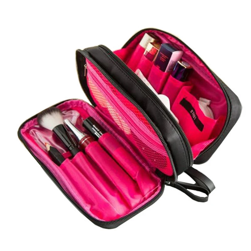 Black Cosmetic Bags Women Temperament Makeup Bag Travel Organizer Professional Storage Brush