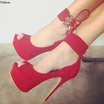 

Olomm Women Platform Pumps Sexy Stiletto High Heels Pumps Charm Peep Toe Elegant Black Red Party Shoes Women Plus US Size 5-15