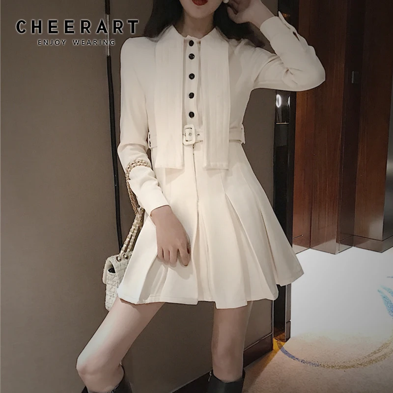 Винтажный складчатый Блейзер Cheerart платье-туника А-силуэта с поясом Дизайнерские