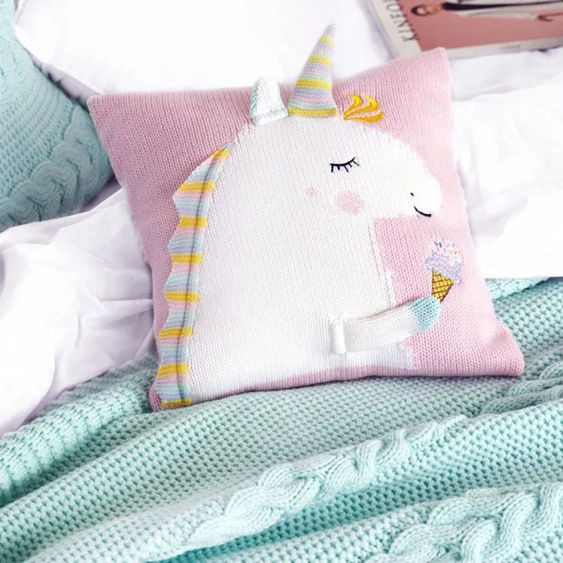 Baby Knit Cushion Pillow Cartoon Three-dimensional Unicorn Sofa Pillows Children Photography Prop Bedding Decorative Cushions