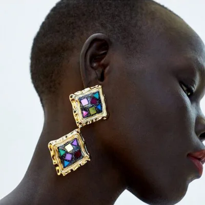 

Women's Fashion Europe and America Fashion Anti-drilling Geometric Square Multi-layer Acrylic Earrings 2019 Jewelry Accessories