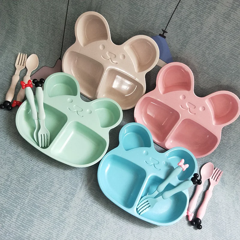 Wheat straw plates baby training bowl plate+spoon+fork cute bear baby tableware set kids dishes OPP packaging Wheat straw plates baby training bowl plate+spoon+fork cute bear baby tableware set kids dishes OPP packaging