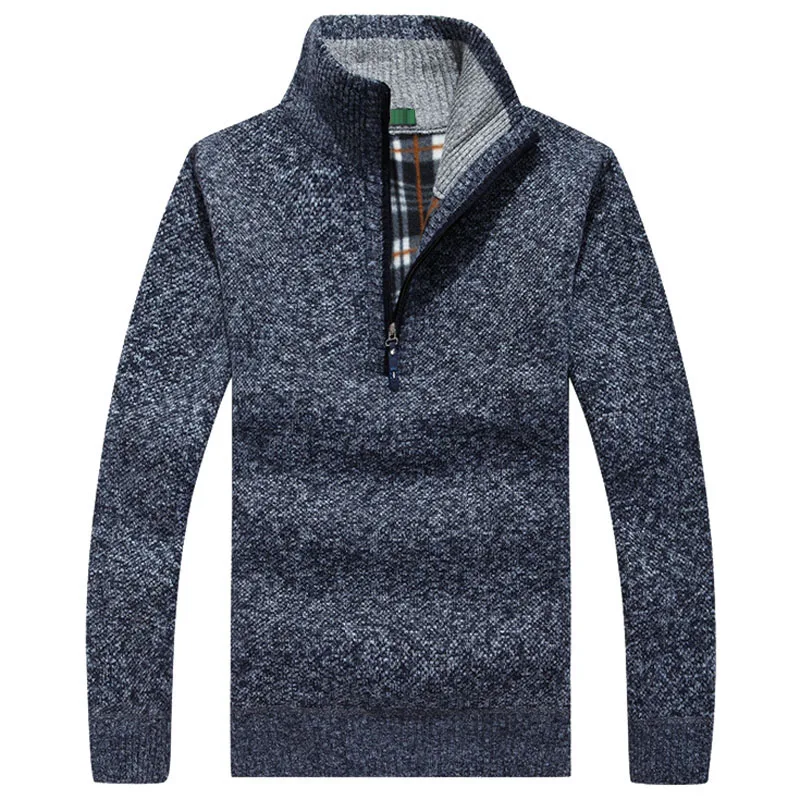 Толстый бархатный кашемировый зимний мужской свитер Пуловеры на молнии с воротником-стойкой мужская повседневная брендовая одежда с узором Трикотаж XXXL - Цвет: Blue