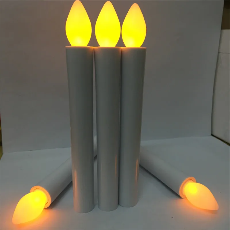 Set of 12 Yellow Flicker Long Plastic Battery Operated LED Candles