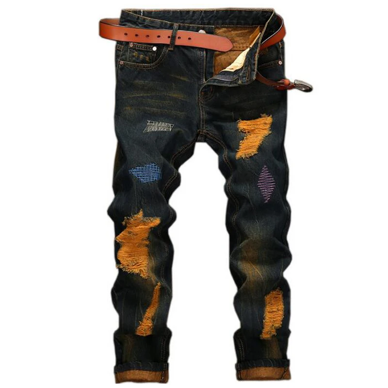 Buy Men's jeans high quality Straight Hole jeans men