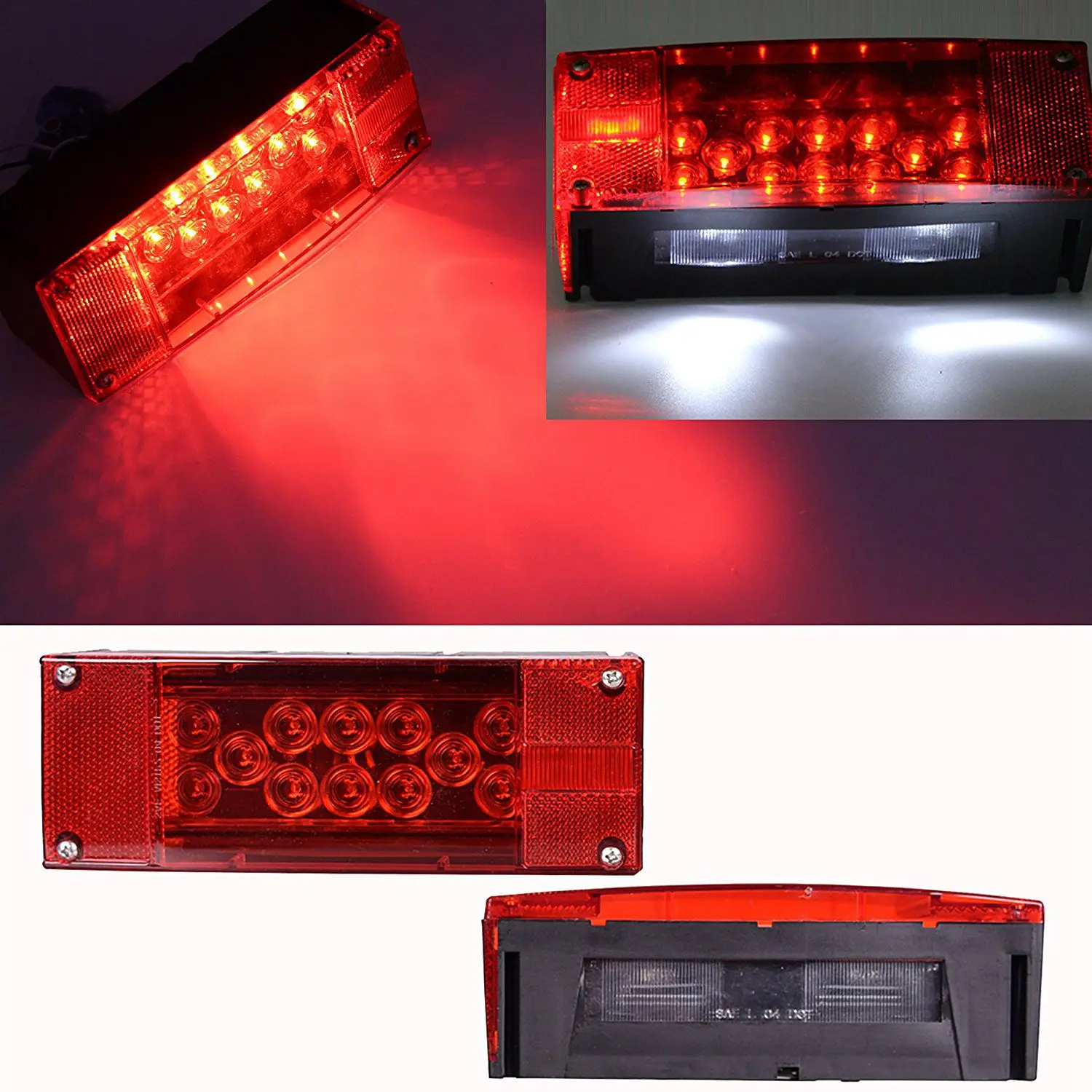 

12V LED Thin Rectangular Trailer Lamp Kit Taillight Stop Rotate Boat Trailer Transport Light Marine