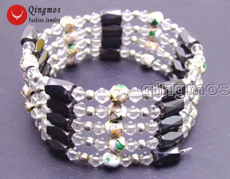 

Qingmos Trendy Cloisonne Bracelet for Women with 6mm Round white Cloisonne & Black Hematite Magnetic Necklace Jewelry bra283