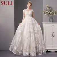 SL-6073 luxus spitze strand hochzeit kleid 2019 cap ärmel hochzeit braut kleid