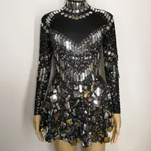 Черные блестки сверкающие зеркала камни платье сексуальное для ночного клуба Бар DJ DS костюмы женский певец выпускной вечер вечерние сценические цельные