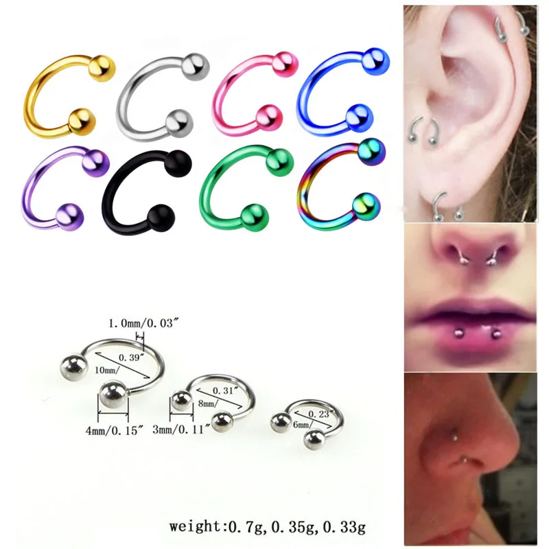 50 pcs Stainless Steel Nose Rings Fake Septum Horseshoe Screw Ball Lip ...