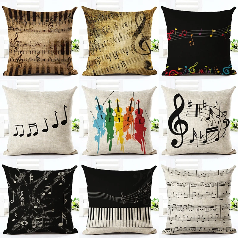 Music Series Note Printed Linen Cotton Square 45x45cm Home Decor Houseware Throw Pillow Cushion Cojines Almohadas