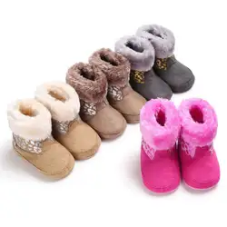 Для новорожденных мальчиков и девочек сапоги новые модные На зимнем меху теплая PU кроватки теплые Сапожки мягкие хлопковые сапоги обувь