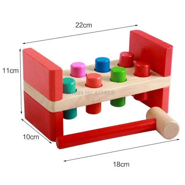 Classic Pounding Bench Wooden Toy Pound A Peg Toy With Wood Hammer