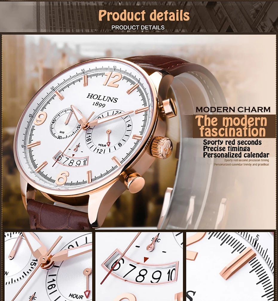 HOLUNS мужские роскошные часы Мужские кварцевые часы мужские кожаные спортивные кварцевые часы с хронографом военные наручные часы для мужчин Relogio Masculino