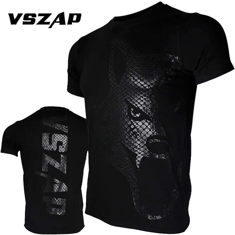 

VSZAP Brand New Hot Fighting Short-sleeved Fitness T-shirt Fight Sanda Muay Thai Tshirt UFC Broadcast Men's Muscle Movement Tops