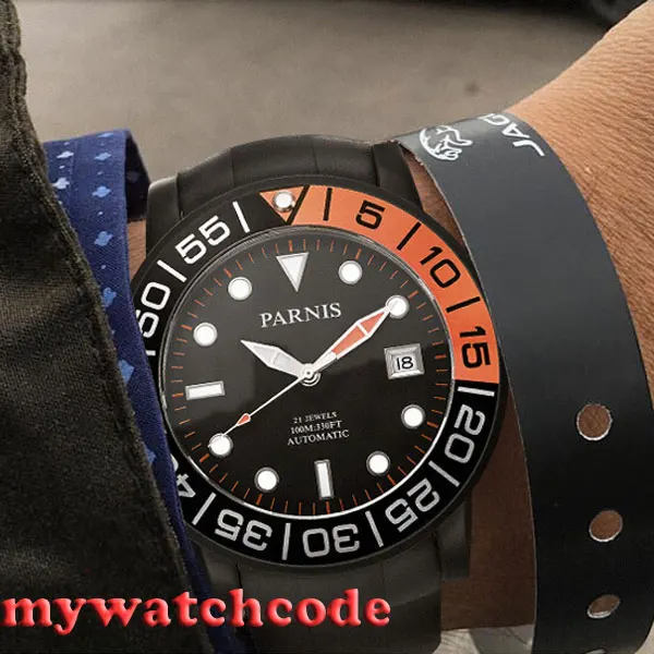 

42mm Parnis black dial Sapphire glass PVD case Miyota automatic mens watch P408