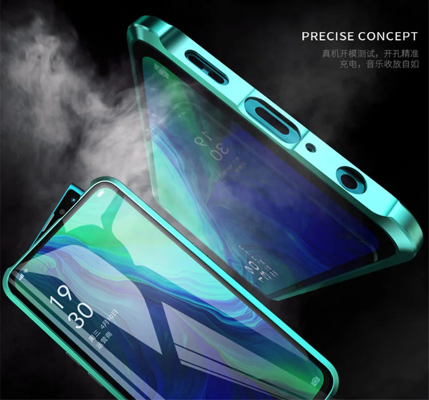 R-just Magnetic Metal Bumper Case for OPPO Reno 10x zoom Tempered Glass Front Back Cover For OPPO Reno 10x zoom Case (7)