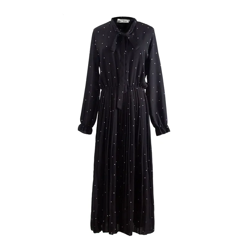 

Yuzhenli New Autumn Winter Round Neck Long Sleeve Solid Black Chiffon Dot Loose Big Size Elegant Dress Women Fashion XXXL